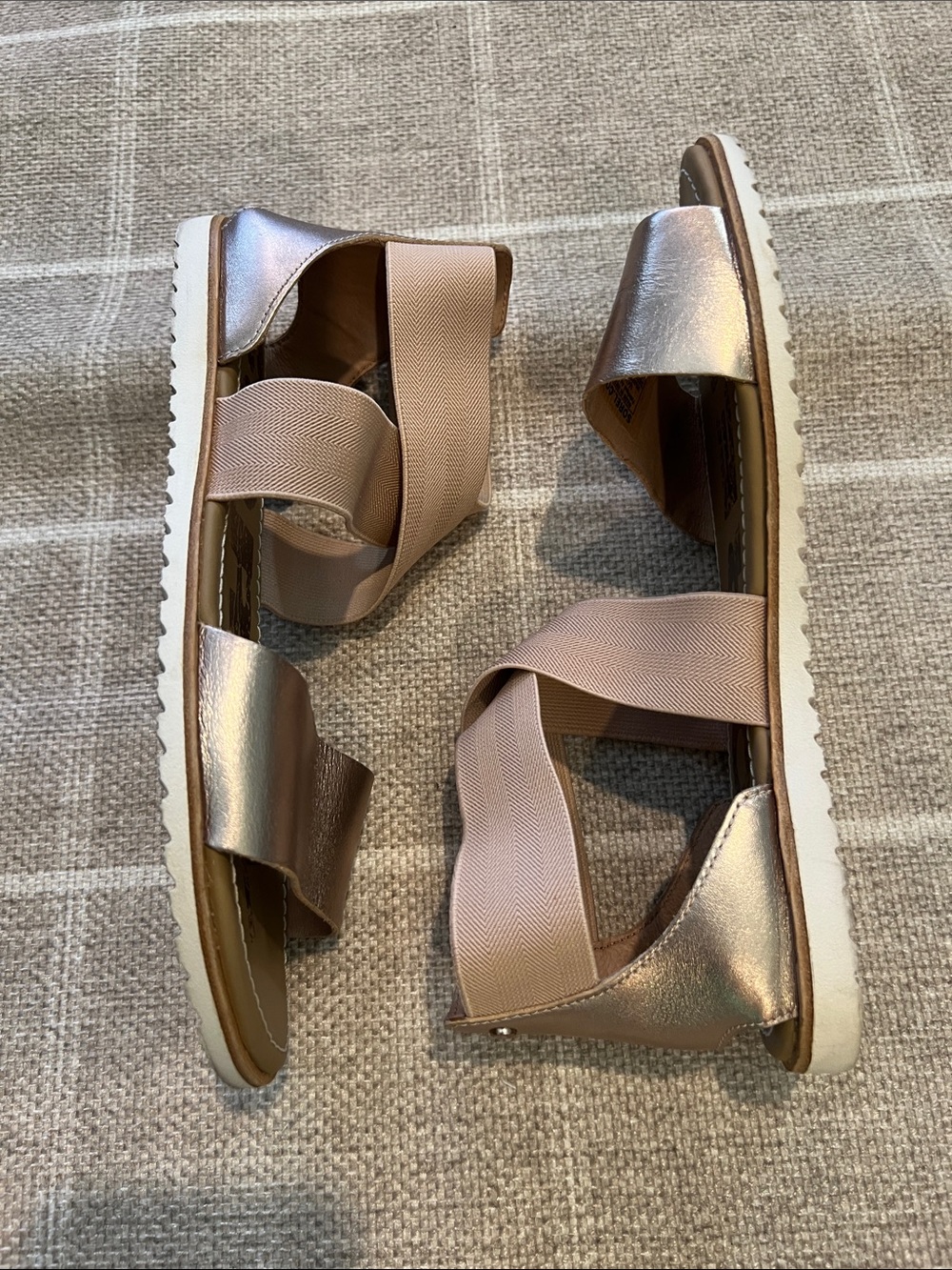 Sorel Women's Metallic Bronze and Taupe Cross-Strap Sandals - Picture 3 of 6